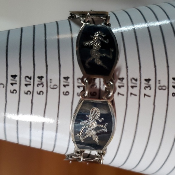 Siam 6.75" Bracelet Sterling Silver 925 Panel Link Thailand Dance Vintage Niello - Picture 13 of 13